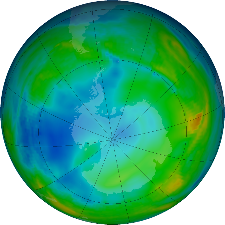 Antarctic ozone map for 13 June 1992